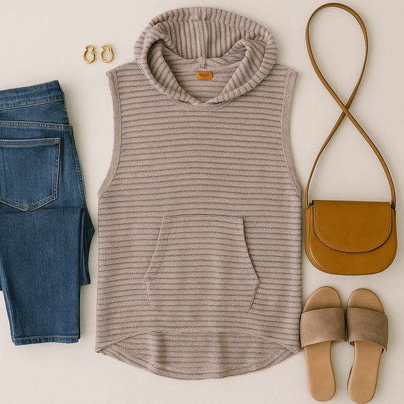 Free People Striped French Terry Sleeveless Hoodie - Picture 2 of 11